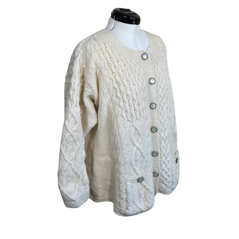 Aran Crafts XXL Vintage Cream Cable Knit Fisherman Cardigan Button-front Pockets - Picture 8 of 16